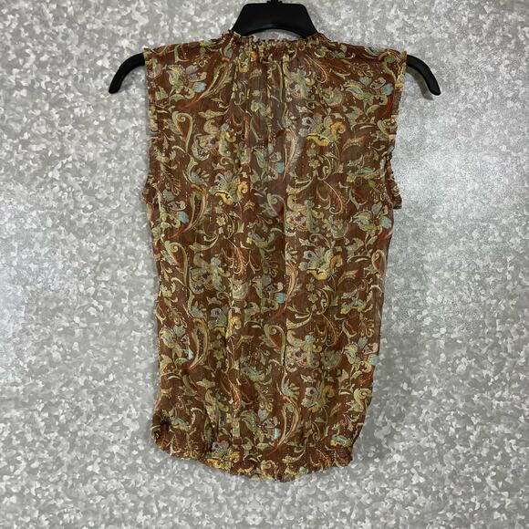 The Limited Brown Paisley Silk Blend Sleeveless Peasant Top - Size Small - Sheer - Picture 6 of 6